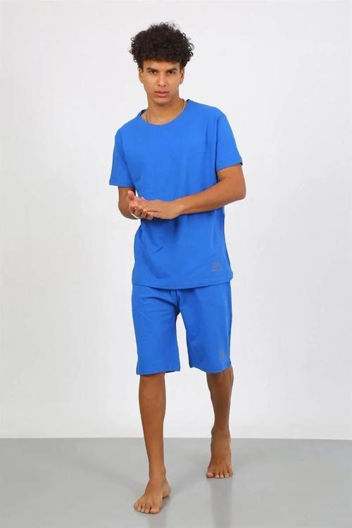 Erkek Pamuk Lakost Alt Üst Kaprili Pijama Takım Saks