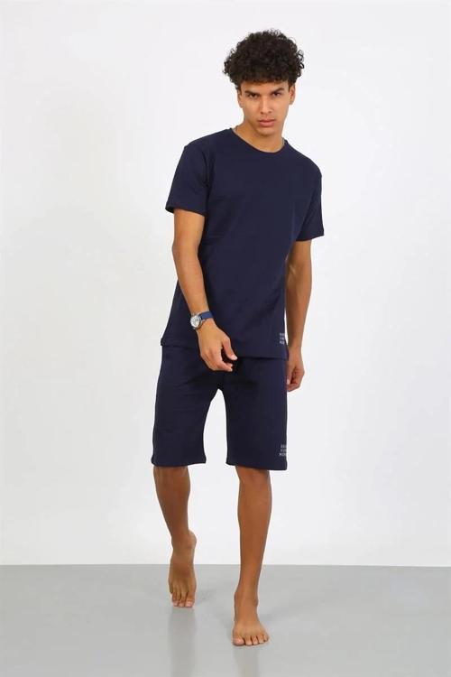 Erkek Pamuk Lakost Alt Üst Kaprili Pijama Takım Lacivert