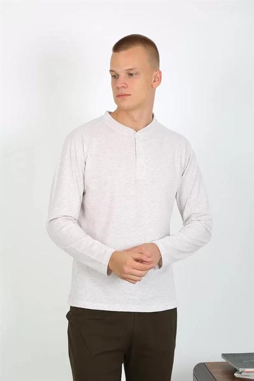 Erkek Penye Uzun Kol Pijama Takımı Ekru