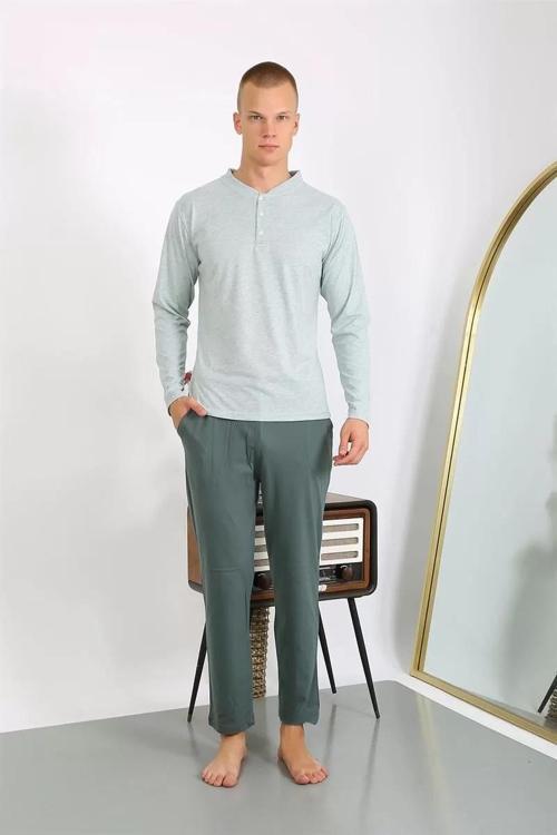 Erkek Penye Uzun Kol Pijama Takımı Su Yeşili