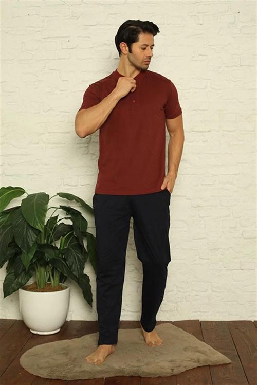 Erkek Bordo 3'lü Pijama Takım Bordo