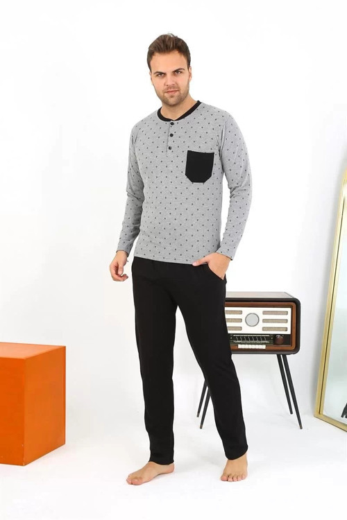 Erkek Uzun Kol Penye Füme Pijama Takımı
