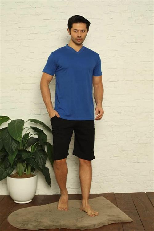 Erkek Saks V Yaka 3'lü Pijama Takım