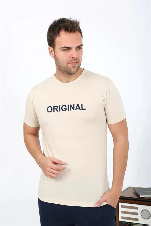 Erkek Kısa Kol Penye Pijama Takımı Krem