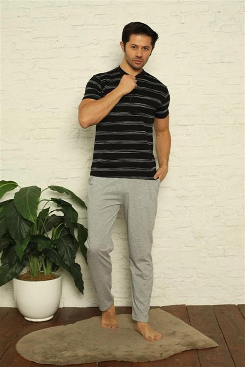 Erkek Siyah 3'lü Pijama Takım