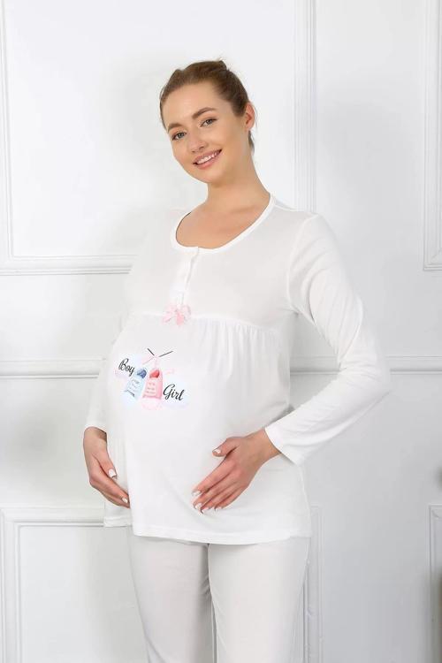 Kadın Uzun Kol Hamile Lohusa Pijama Takımı Ekru