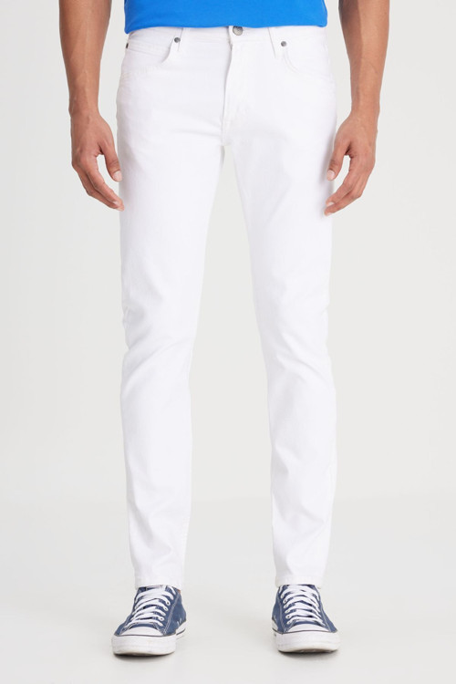 Luke Slim Fit Dar Kesim Düşük Bel Dar Paça Esnek Beyaz Erkek Pantolon