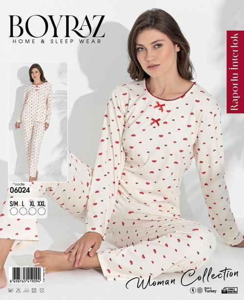 06024 Kadın Uzun Kol Kalpli Pijama Takımı