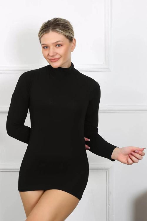 Bayan Uzun Kol Boğazlı Body Siyah