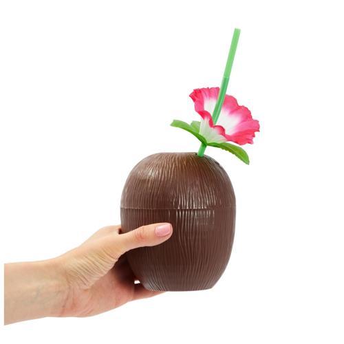 Hindistan Cevizi Hawaii Luau Aloha Pipetli İçecek Kabı Bardak 10x13 cm 1 Adet