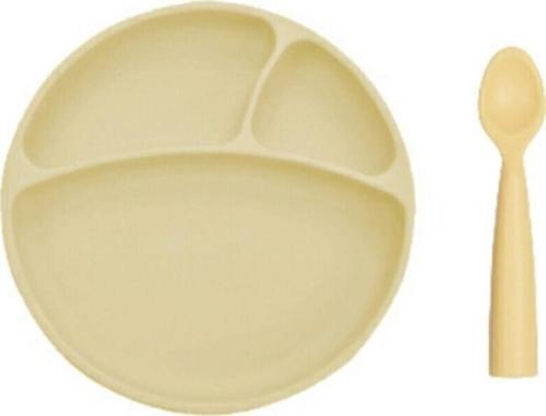 Vakum Tabanlı Tabak + Kaşık 2 Li Set Sarı