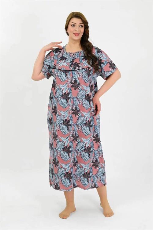 Kadın Büyük Beden Kısa Kol Somon Anne Gecelik