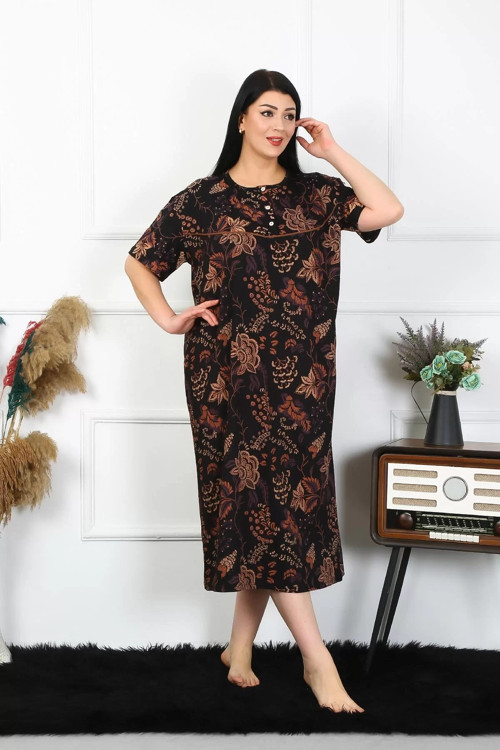 Kadın Büyük Beden Kısa Kol Siyah Anne Gecelik