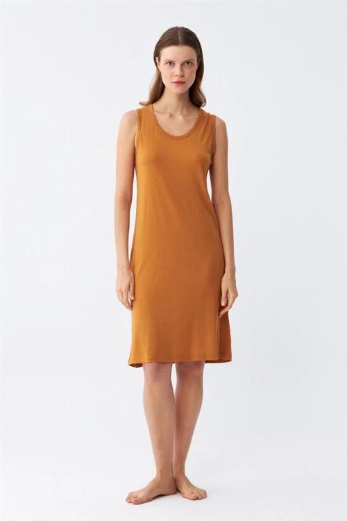 Kadın Kalın Askılı Penye Gecelik Hardal