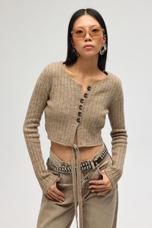 Isador Vatkalı Vizon Crop Triko Hırka