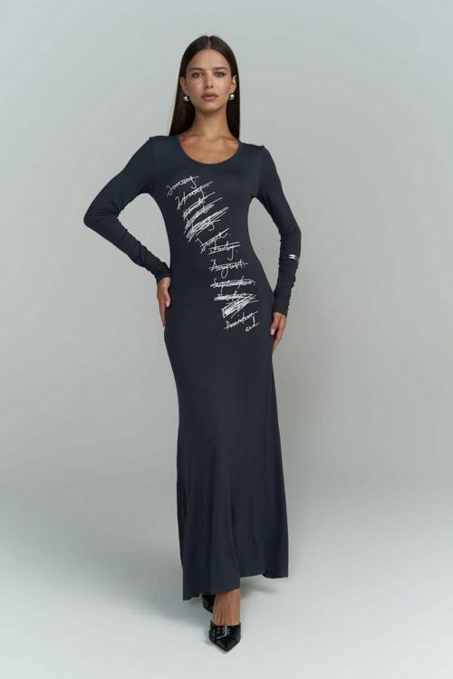 Ceria Füme Uzun Elbise