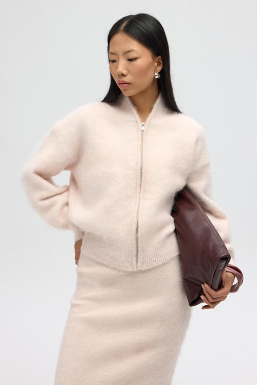 Eskara Fermuarlı Pembe Triko Hırka