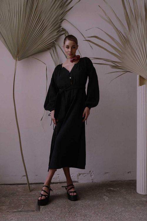 Helen Siyah Müslin Elbise