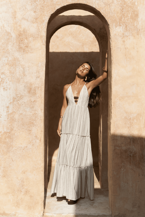 Asman Boncuk Detay Kahve Elbise