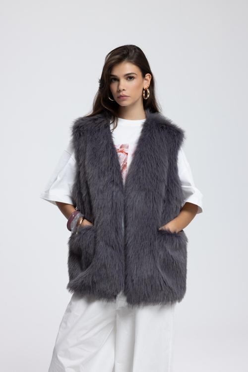 Plush Antrasit Yelek