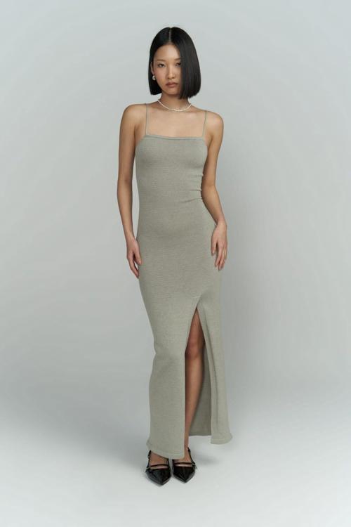 Cintia Sırt Dekolteli Gri Triko Elbise