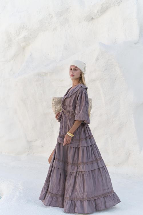 Trieste Dantel Detay Vizon Uzun Elbise