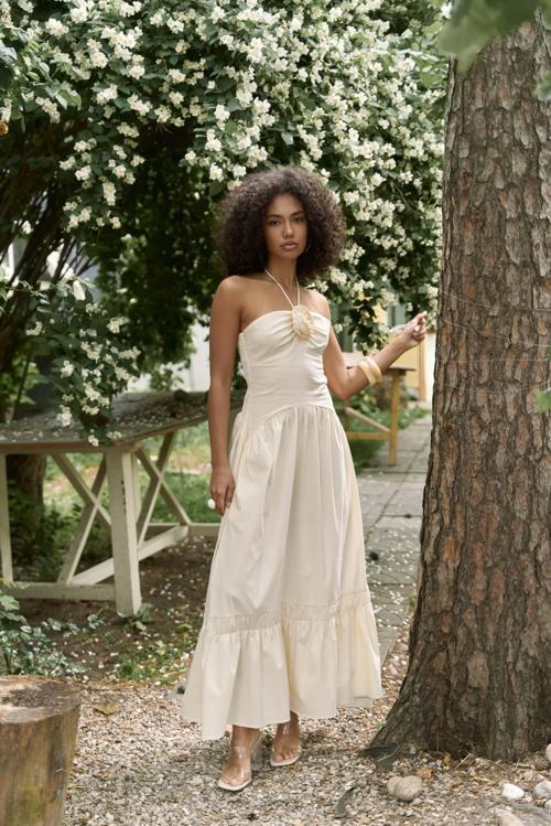 Elisa Gül Detay Sarı Uzun Elbise