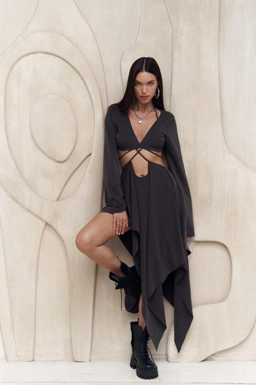 Coachella Antrasit Crop Elbise Takım