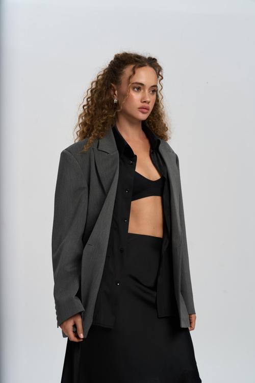 Catroux Gömlek Yaka Detaylı Füme Blazer