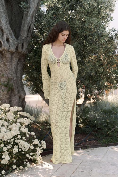 Caroline Dantelli Sarı Uzun Elbise