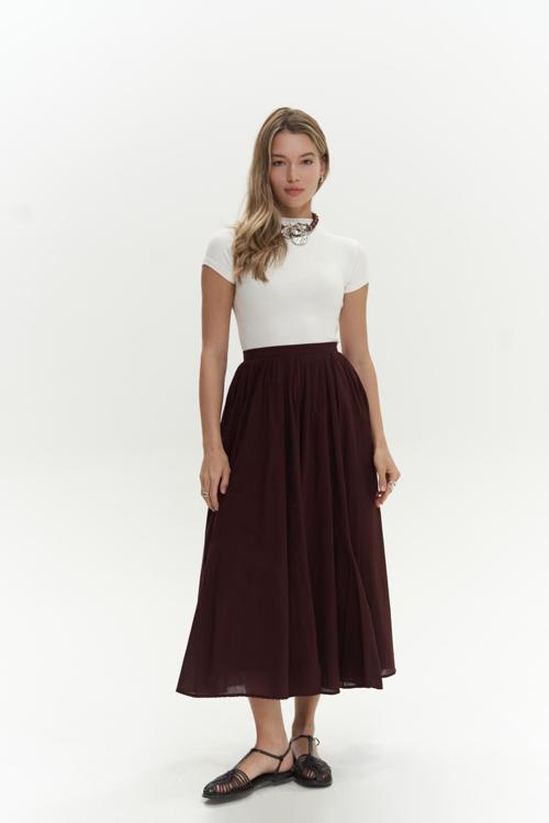Amaya Bilek Hizasında Pileli Bordo Etek