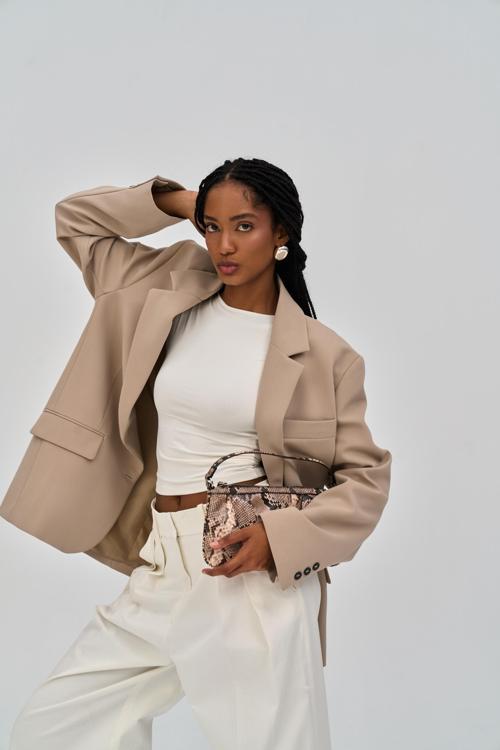 Emma Dikiş Detaylı Bej Blazer