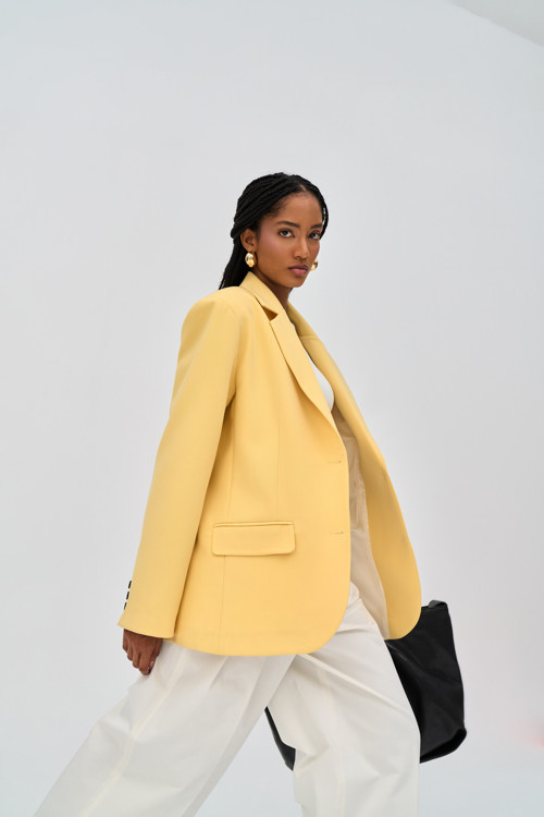 Emma Dikiş Detaylı Sarı Blazer