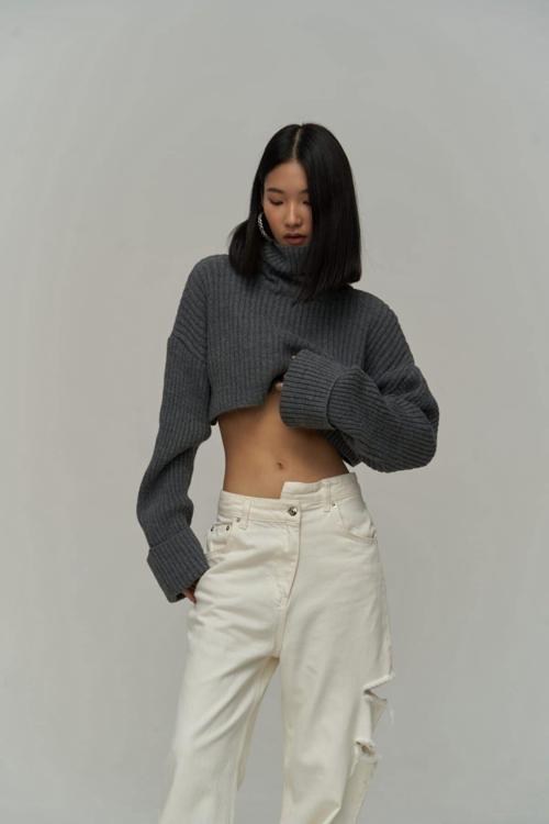 Revue Boğazlı Antrasit Crop Kazak