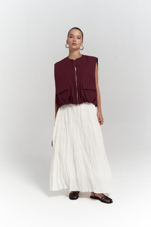 Jayla Kırışık Detay Uzun Ekru Etek