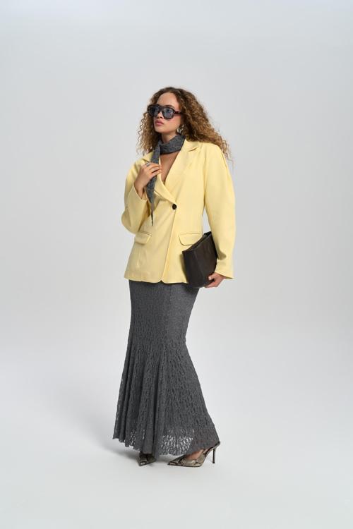 Veylia Uzun Antrasit Dantel Etek