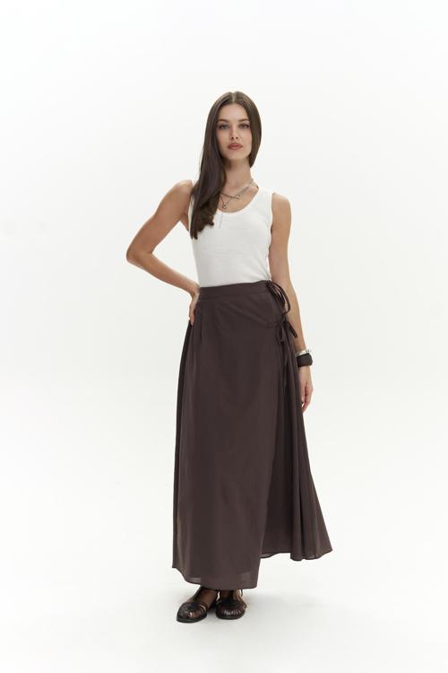 Aida İp Detay Pileli Kahve Etek