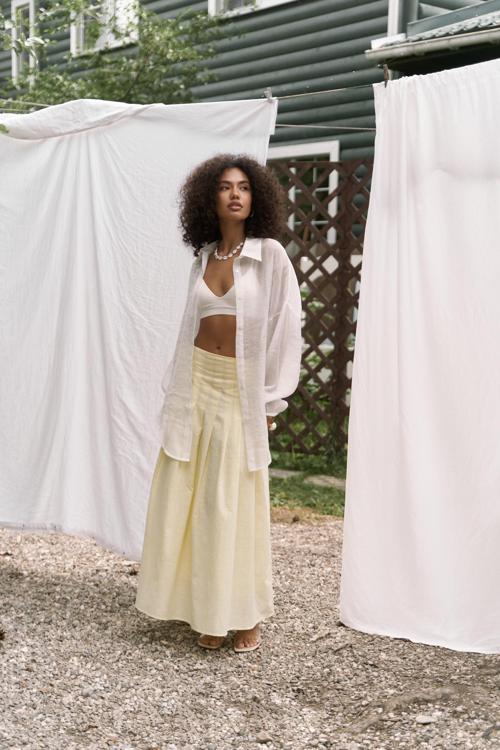 Sera Pile Detay Sarı Uzun Etek