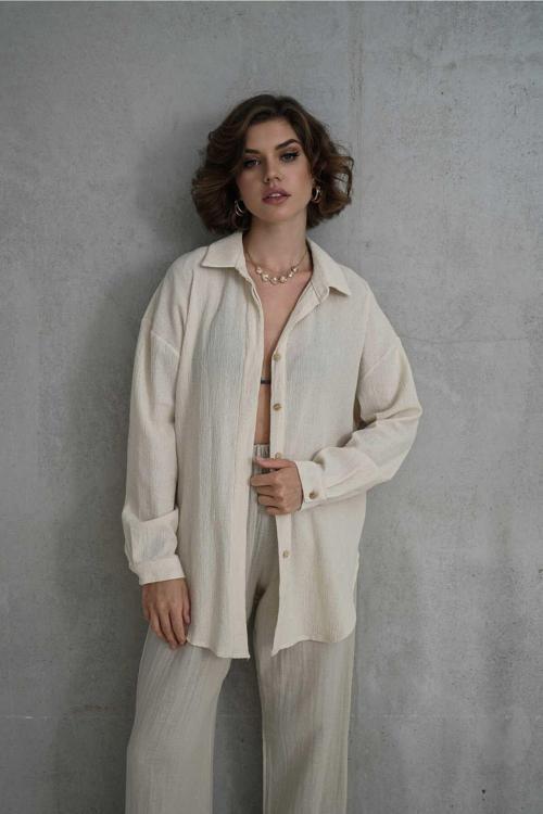 Jovena Gizli Düğme Detay Naturel Gömlek