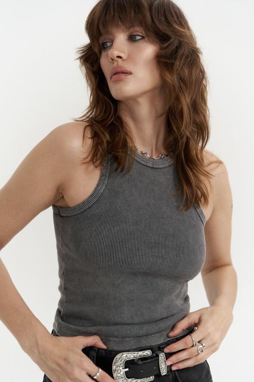 Bone Füme Yıkamalı Fitilli Crop