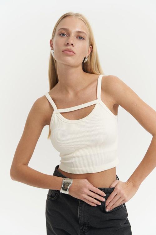 Noam Ekru Ön Detay Fitilli Crop
