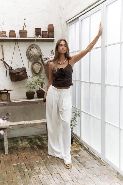 Mahoney Ekru Keten Palazzo Pantolon