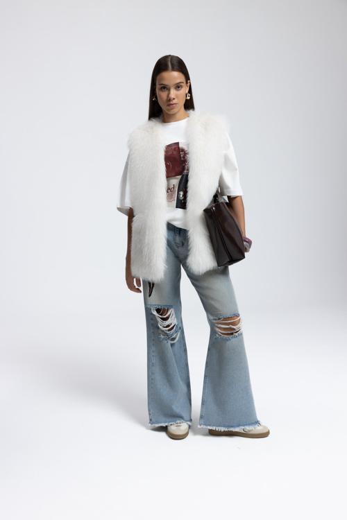 Gemma Yırtık Detay Mavi Jean Pantolon