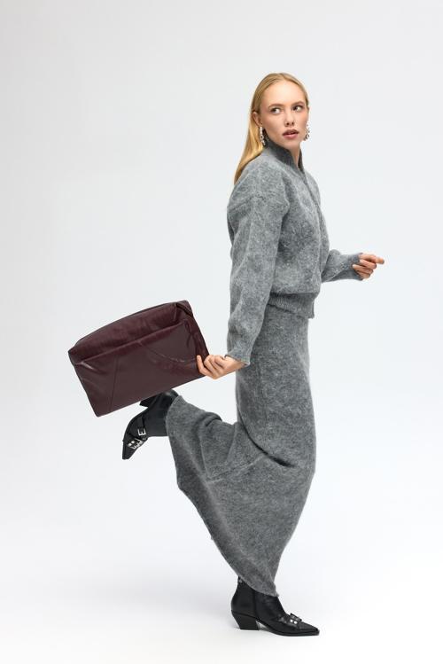 Nivra Gri Uzun Triko Etek