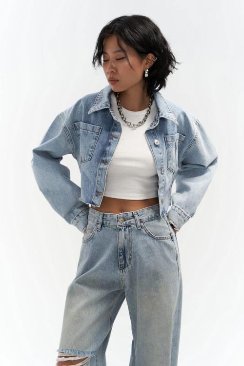 Darcey Açık Mavi Kısa Jean Ceket