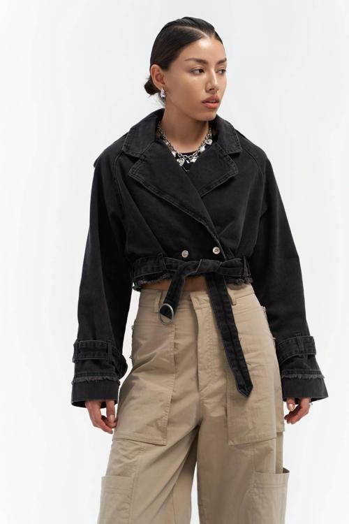 Baggy Füme Biker Jean Ceket