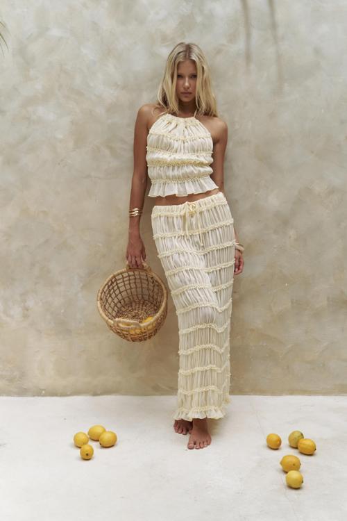 Sofi Transparan Sarı Crop Etek Takım