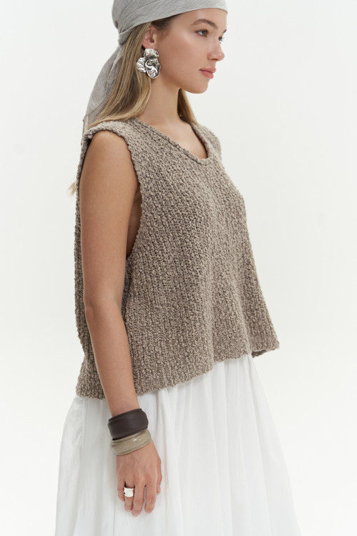 Knitle Rahat Kalıp Triko Vizon Crop