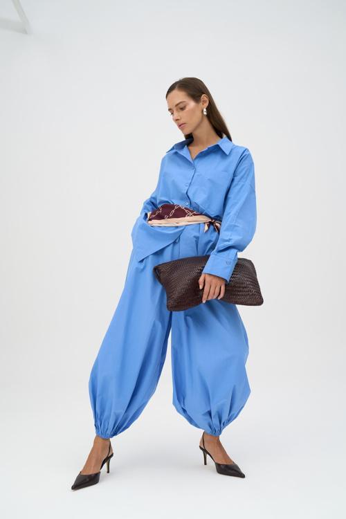 Velora Mavi Poplin Şalvar Pantolon