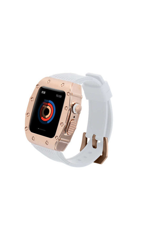 Watch 44Mm Uyumlu Krd-65 Kordon-Beyaz-Rose Gold